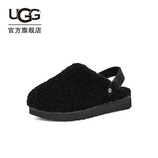 UGG 女士时尚舒适纯色平底魔术贴卷毛休闲茸茸便鞋 1167311 黑色 41