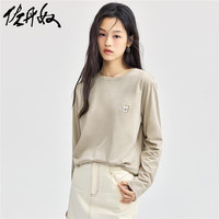 佐丹奴长袖T恤女纯棉休闲上衣面包刺绣圆领套头衫女13324791