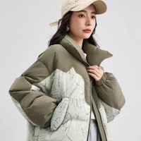薇靡雅(WEIMIYA)2024年韩版潮流拼色面包服时尚印花拼接立领百搭棉服女 绿色 M90-115斤