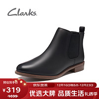 Clarks女鞋经典款短靴时尚流行复古英伦风粗跟切尔西靴休闲鞋261119654 黑色 37