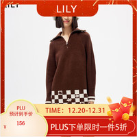 丽丽LILY春新款女装复古洋气拉链翻领气质通勤显瘦直筒针织连衣裙 732