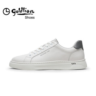 金利来（goldlion）男鞋时尚个性耐磨板鞋舒适系带休闲鞋55323073920A-白色-39码