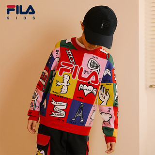 FILA KIDS斐乐童装男童毛衣2025春季儿童新年款织衫亲子款 传奇红-RD