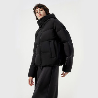 坦博尔2024冬季加厚保暖立领连帽休闲面包羽绒服短款女TBF330332D 黑色 180/100A