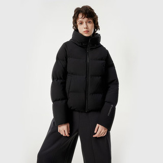 坦博尔2024冬季加厚保暖立领连帽休闲面包羽绒服短款女TBF330332D 黑色 180/100A