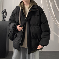 FOG SKY假两件棉服男冬季宽松休闲加厚保暖棉衣外套日系潮流连帽衣服男装 MD-9999黑色 L(140-150斤)