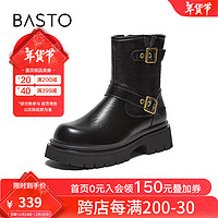 BASTO 百思图 2024冬季时尚通情时装靴粗跟女中靴M5510DZ4 黑色 38