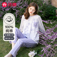芬腾睡衣女士纯棉印花圆领可外穿休闲长袖家居服套装