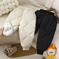 贝婴初(BEIYINGCHU)儿童棉裤三层保暖加绒加厚休闲冬季防风裤中小童裤子男女童装 温控加厚裤子-黑色 110cm