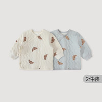 巴厘小猪【2件装】婴儿保暖上衣秋冬夹丝棉绑带和尚服新生儿睡衣宝宝秋衣