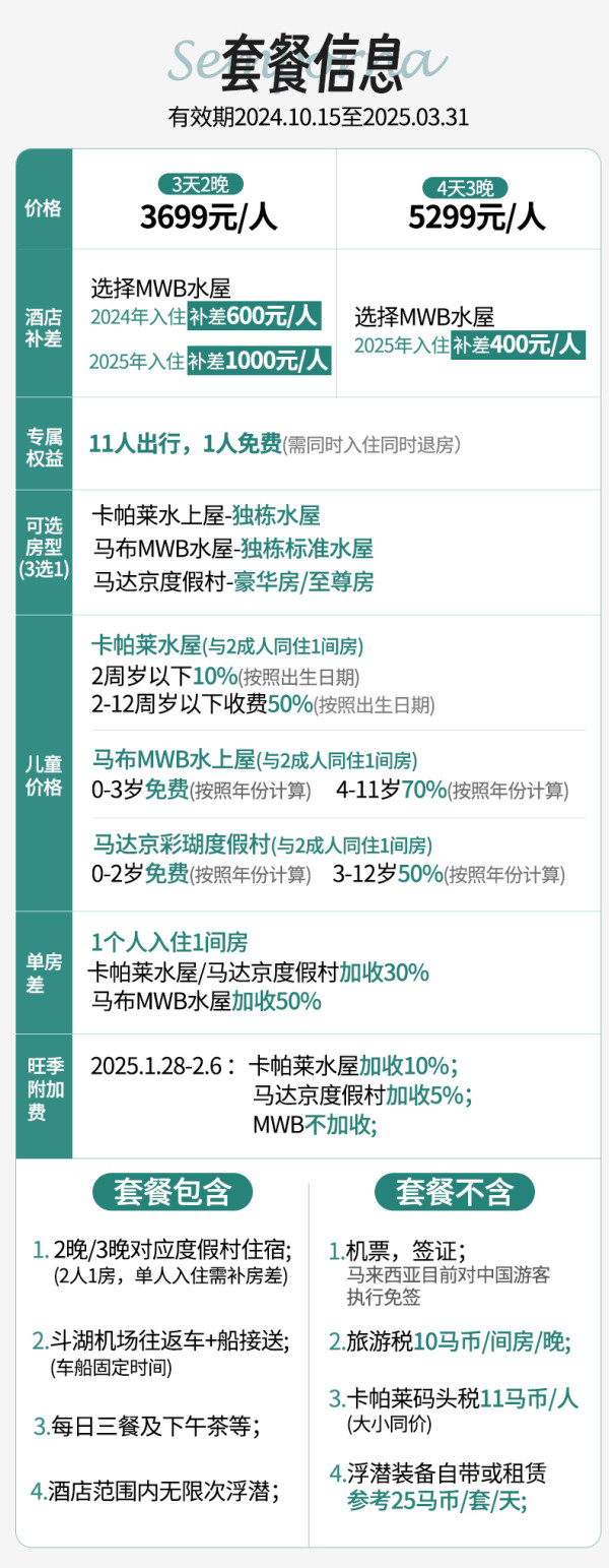 一价全包：过冬首选，不输马代的海岛体验！马来西亚仙本那沙屋/水屋通兑（可选2晚/3晚）
