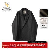 William fox&sons威廉福克斯 英伦复古风麂皮斜纹宽松易打理休闲西装外套 黑色 XXL