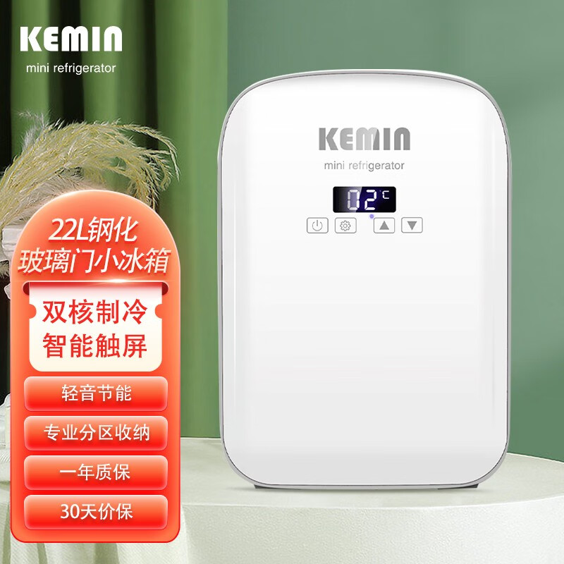科敏（KEMIN）迷你小冰箱车载小型家用单门式制冷微型宿舍冰箱单人用 22L双核-钢化玻璃门【经典白】