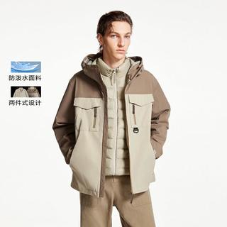 冬季时尚潮流男士户外百搭舒适两件套连帽宽松短款羽绒服外套男装