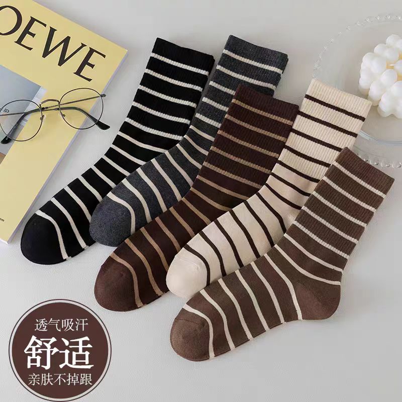 A香薰袜韩系复古条纹堆堆袜女秋冬学院风ins潮百搭时尚中筒棉袜子