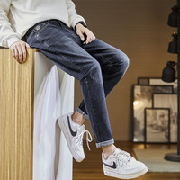 唐狮秋季牛仔裤男弹力修身直筒小脚裤经典百搭裤子男