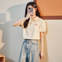 唐狮短袖polo衫女夏季纯棉打底t恤泡泡袖内搭减龄上衣ins