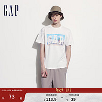 Gap 盖璞 男女士夏季纯棉印花logo圆领短袖T恤宽松上衣 543986 白色 S