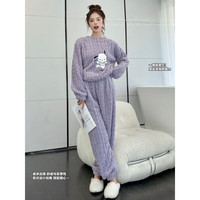 有只绵睡衣套装卡通提花舒棉绒秋冬季加绒加厚保暖女士家居服两件套 紫色-小狗提花 均码(80-150斤)