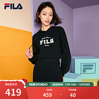 FILA 斐乐女子针织连衣裙2024秋时尚休闲连帽长袖卫衣裙 正黑色-BK 2XL 180/96A