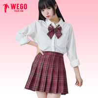 WEGO JK百褶短裙格裙日系学院风A字裙校供感制服半身裙