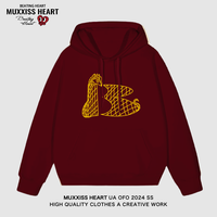 MUXXISS HEART/麦克斯桃心联名春节新年重磅潮牌男女卫衣 网格蛇连帽酒红 L