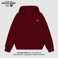 MUXXISS HEART/麦克斯桃心联名春节新年重磅潮牌男女卫衣 桃心小标连帽酒红 L