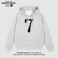 MUXXISS HEART/麦克斯桃心联名春节新年重磅潮牌男女卫衣 数字7心连帽花灰色 XL