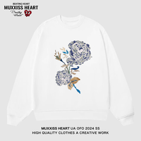 MUXXISS HEART/麦克斯桃心联名春节新年重磅潮牌男女卫衣 蓝玫瑰圆领白色