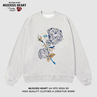 MUXXISS HEART/麦克斯桃心联名春节新年重磅潮牌男女卫衣 蓝玫瑰圆领花灰色 2XL