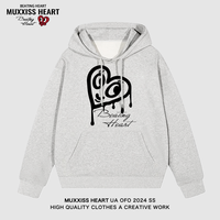 MUXXISS HEART/麦克斯桃心联名春节新年重磅潮牌男女卫衣 溶解爱心连帽花灰色