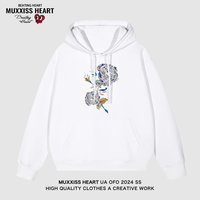 MUXXISS HEART/麦克斯桃心联名春节新年重磅潮牌男女卫衣 蓝玫瑰连帽白色 XL