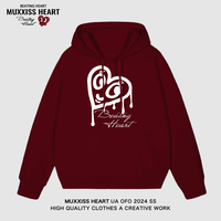 MUXXISS HEART/麦克斯桃心联名春节新年重磅潮牌男女卫衣 溶解爱心连帽酒红 3XL