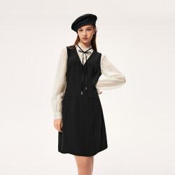 SEIFINI 诗凡黎 假两件连衣裙春减龄木耳边法式度假绝美娃娃裙子女