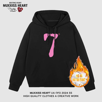MUXXISS HEART/麦克斯桃心联名春节新年重磅潮牌男女卫衣 数字7连帽加绒黑色