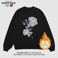 MUXXISS HEART/麦克斯桃心联名春节新年重磅潮牌男女卫衣 蓝玫瑰圆领加绒黑色 XL