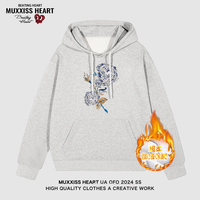 MUXXISS HEART/麦克斯桃心联名春节新年重磅潮牌男女卫衣 蓝玫瑰连帽加绒花灰色 XL