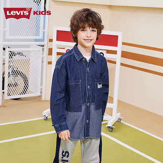 Levi's李维斯男童衬衣春秋款童装儿童衬衫时尚撞色拼接上衣 星空蓝 150/72(M)