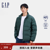 Gap男女装2024秋冬刺绣logo小立领防风羽绒服678656纯色外套 绿色 L (175/96A) 亚洲尺码