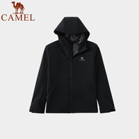 CAMEL骆驼户外简约纯色连帽柔软防风防泼水外套 A1W131144 黑色 女款 L