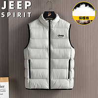 JEEP SPIRIT 吉普马甲男秋冬无袖棉服男棉背心保暖情侣宽松上衣 米白 2XL