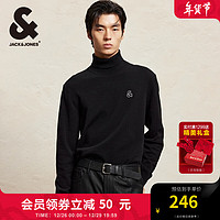 杰克琼斯 杰克·琼斯（JACK&JONES）秋季时尚潮百搭纯色含棉毛衣刺绣logo高领针织衫男224324019 S03 黑色 180/100A/L