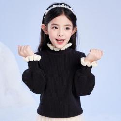 Deesha 笛莎 女童复古半高领灯笼袖针织衫