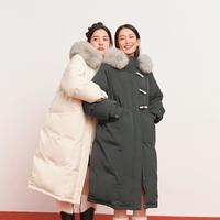 诗凡黎法式千金风牛角扣狐狸毛领连帽羽绒服冬长款羽绒女