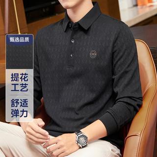 【提花工艺】春季男士纯色长袖POLO衫男翻领套头舒适弹力上衣