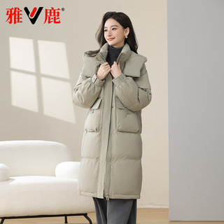 雅鹿2024羽绒服女中长款过膝连帽宽松显瘦韩版气质防寒保暖外套潮 黑色 L 110-130斤