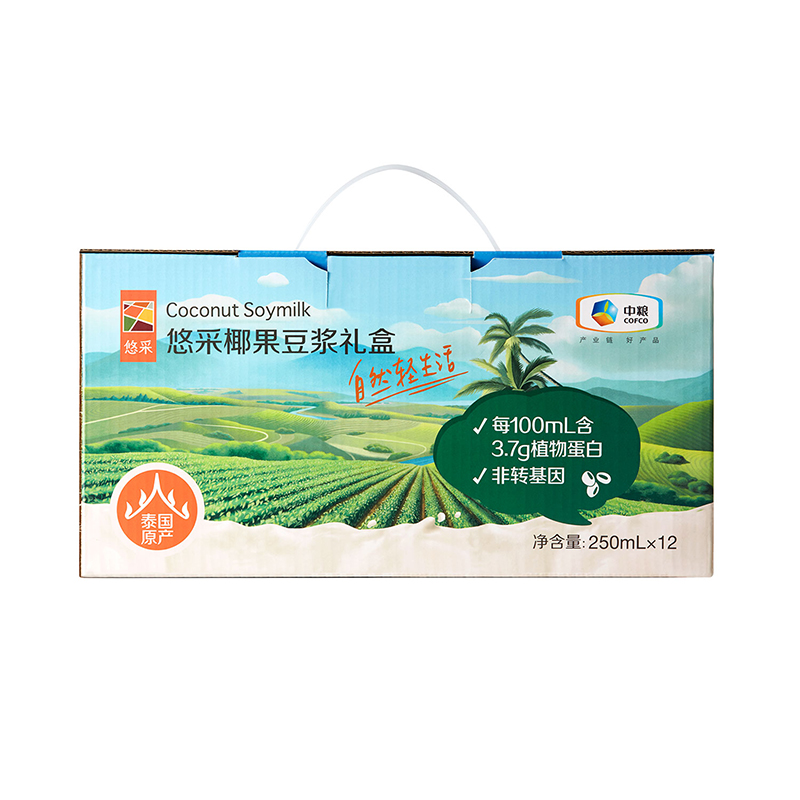中粮悠采椰果豆浆250ml盒12支泰国无豆腥味椰果Q弹佳品