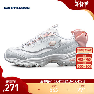 斯凯奇（Skechers）【奥莱下架】夏季小白鞋经典女鞋厚底熊猫鞋老爹鞋蝴蝶结运动鞋 13168-WPK 白色/粉色 35.5