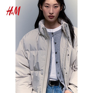 H&M男装女装羽绒服2024冬户外加绒连帽防风疏水防寒服1238585 浅米色 S 170/92 含绒量201g