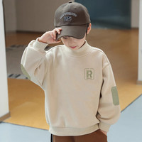 中童旺 男童加绒卫衣秋冬新款中大童加厚一体绒半高领打底衫儿童保暖上衣